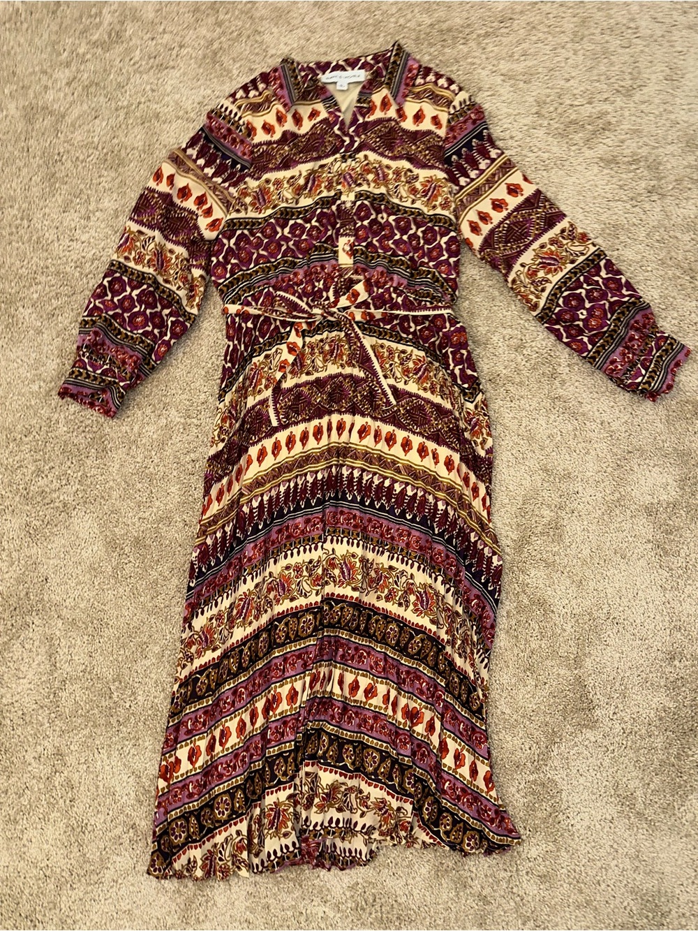 Boho Floral Stripe Long Sleeve Dress
